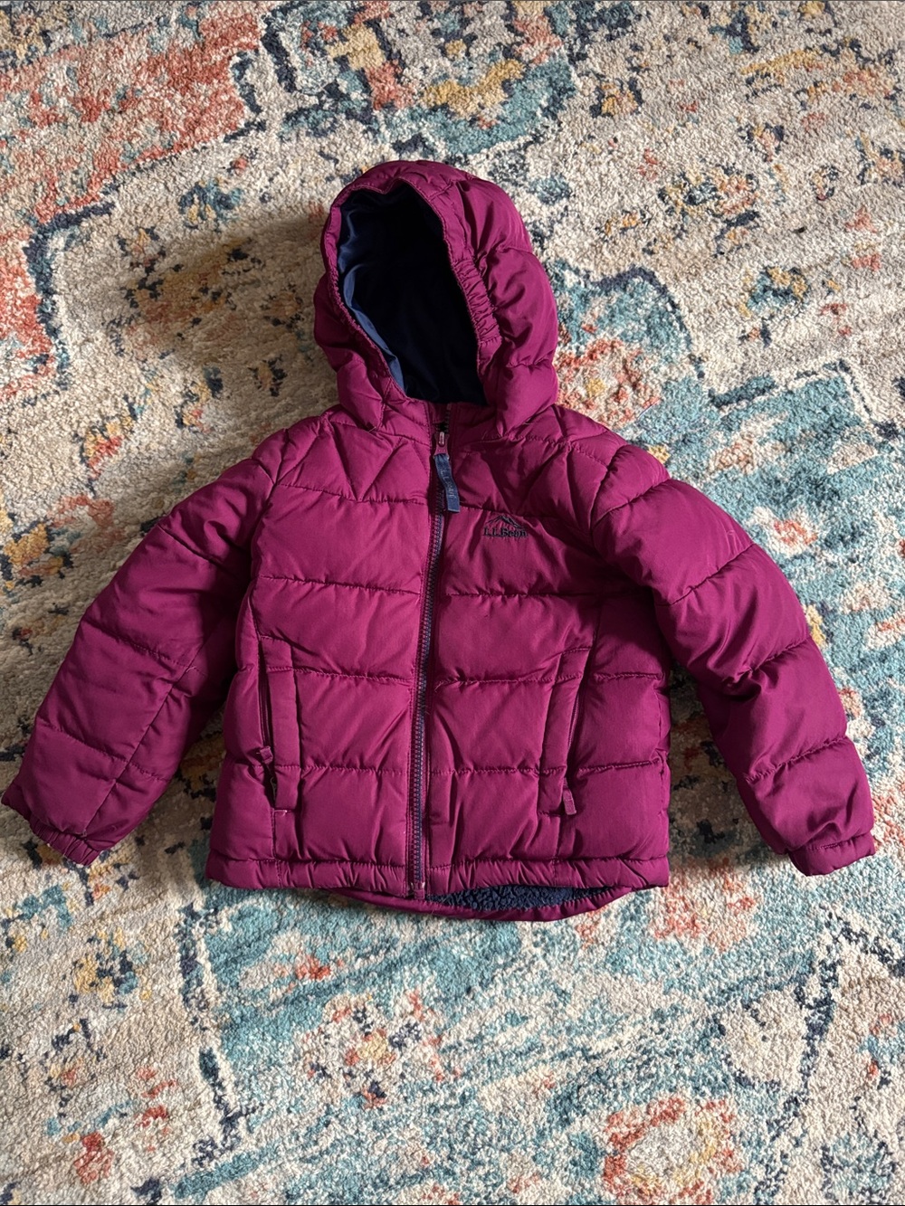 L.L. Bean Kids Hooded Puffer Jacket - Berry